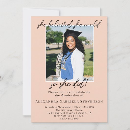 Peach Two Photo Script Graduation Announcement  Kaart (Voorkant)