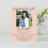 Peach Two Photo Script Graduation Announcement  Kaart (Staand voorkant)