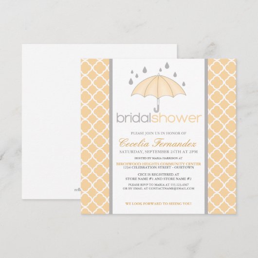 Peach Umbrella Bridal Shower-uitnodigingen Kaart (Voorkant / Achterkant)