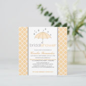 Peach Umbrella Bridal Shower-uitnodigingen Kaart (Staand voorkant)
