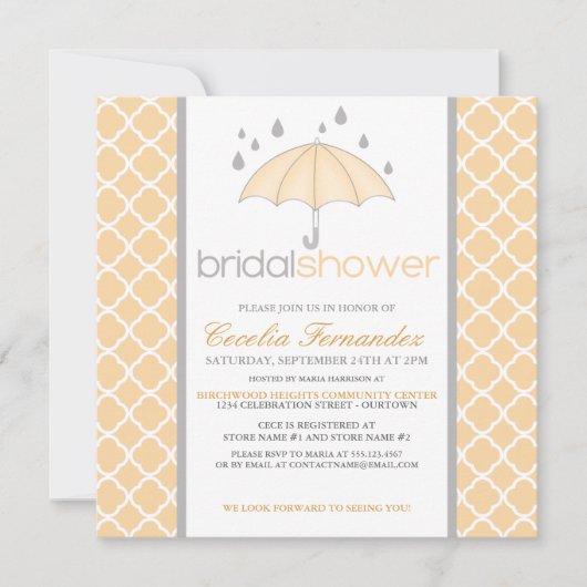Peach Umbrella Bridal Shower-uitnodigingen Kaart (Voorkant)