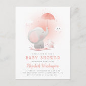 Peach Umbrella Elephant & Bunny Girl Baby shower Uitnodiging Briefkaart (Voorkant)