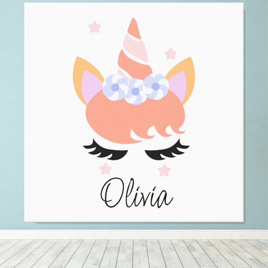 Peach Unicorn Lashes Girly Canvas Afdruk (Insitu (Houten vloer))