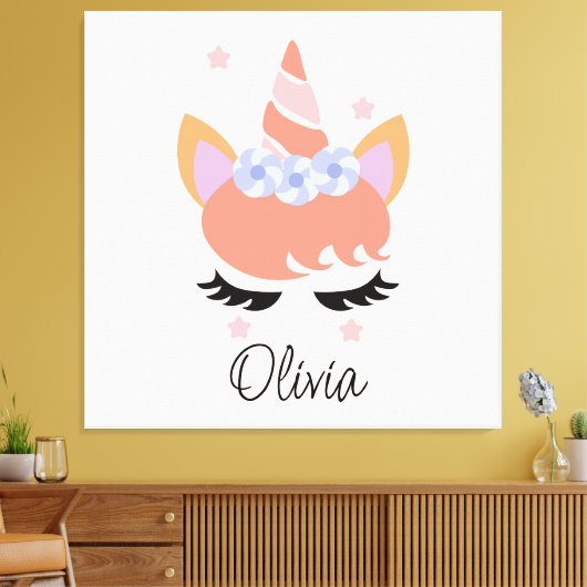 Peach Unicorn Lashes Girly Canvas Afdruk (Insitu (Woonkamer))