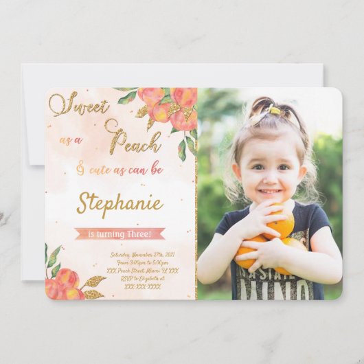 Peach Verjaardagsfoto uitnodigingen (Voorkant)