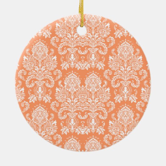 Peach Victoriaans Damask Keramisch Ornament (Achterkant)