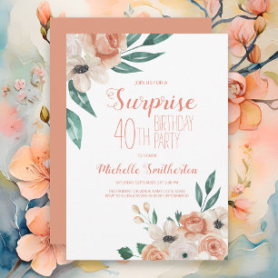 Peach Watercolor Bloemen Surprise 40e Verjaardag Kaart