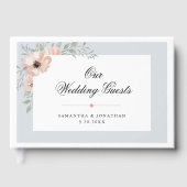 Peach Watercolor Floral Dusty Blue Wedding Gastenboek (Voorkant)