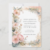 Peach Watercolor Floral Wedding Invitation  Kaart (Voorkant)