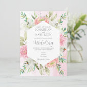 Peach Watercolor Floral Wedding Invitation Kaart (Staand voorkant)