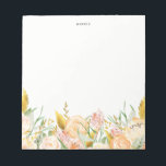 Peach Watercolor Flowers with Gold Foil Foliage Notitieblok<br><div class="desc">Add brightness and sparkle to your office with this floral notepad. It features watercolor peach flowers with valse gold foil leaves.</div>