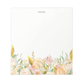 Peach Watercolor Flowers with Gold Foil Foliage Notitieblok