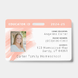 Peach Watercolor Huischool Onderwijs ID Badge