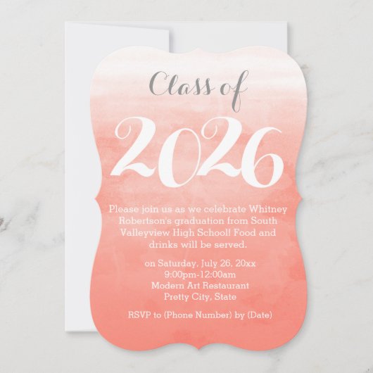 Peach Waterverf 2019 Graduation Party Uitnodiging (Voorkant)