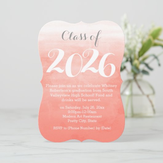 Peach Waterverf 2019 Graduation Party Uitnodiging (Staand voorkant)