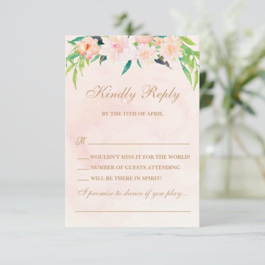 Peach Waterverf and Floral Wedding RSVP (Staand voorkant)