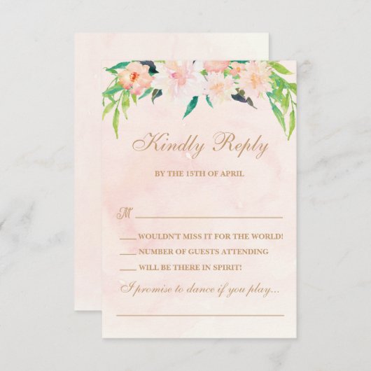 Peach Waterverf and Floral Wedding RSVP (Voorkant / Achterkant)