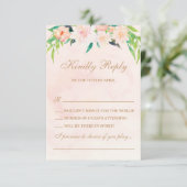 Peach Waterverf and Floral Wedding RSVP Kaartje (Staand voorkant)