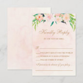 Peach Waterverf and Floral Wedding RSVP Kaartje (Voorkant / Achterkant)