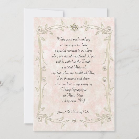 Peach Waterverf bat Mitzvah uitnodiging (Voorkant)