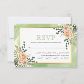 Peach waterverf bloemen sage floral bruiloft RSVP (Voorkant)