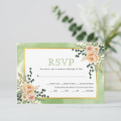 Peach waterverf bloemen sage floral bruiloft RSVP (Staand voorkant)