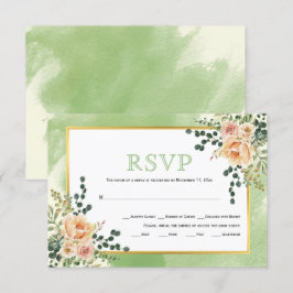 Peach waterverf bloemen sage floral bruiloft RSVP Kaartje