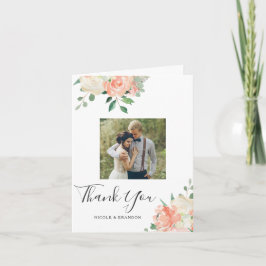 Peach Waterverf bloemenbruiloft foto dank u Bedankkaart