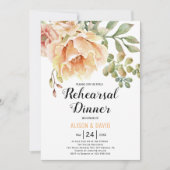 Peach waterverf bloemenbruiloft repetitie diner kaart (Voorkant)