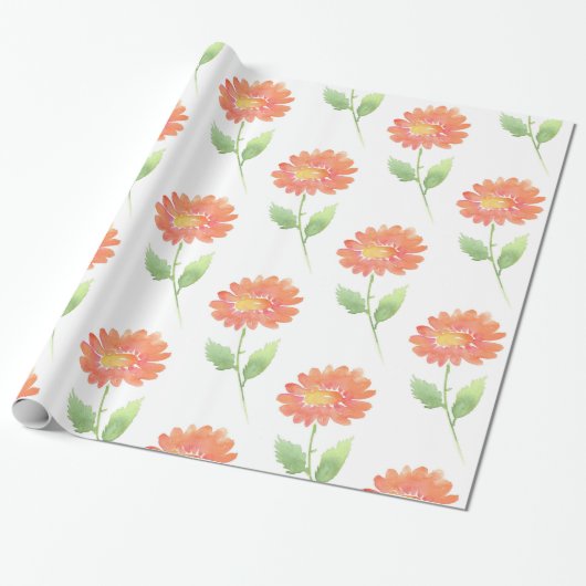 Peach Waterverf Daisy Cadeaupapier (Uitgerold)