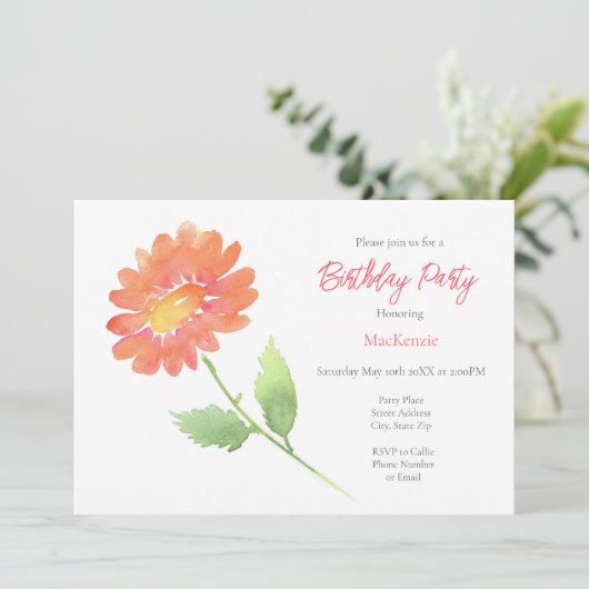 Peach Waterverf Daisy Kaart (Staand voorkant)