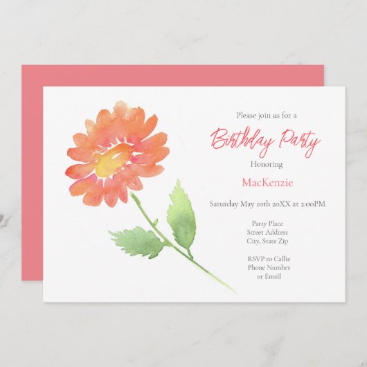 Peach Waterverf Daisy Kaart (Voorkant / Achterkant)