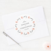 Peach Waterverf Dandelion Wedding Custom Favor Ronde Sticker (Envelop)