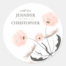 Peach Waterverf Dandelion Wedding Gift Label