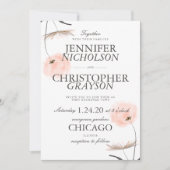 Peach Waterverf Dandelion Wedding Invitation Kaart (Voorkant)