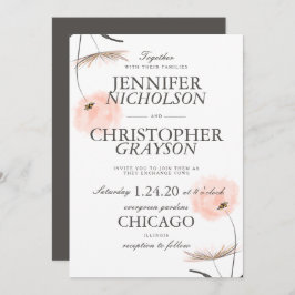 Peach Waterverf Dandelion Wedding Invitation Kaart