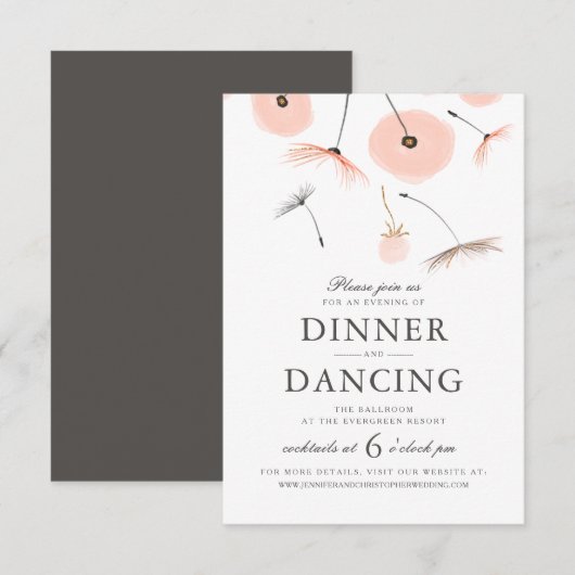 Peach Waterverf Dandelion Wedding Reception card Kaart (Voorkant / Achterkant)