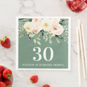 Peach waterverf floral 30th verjaardagsfeest servet (Insitu)
