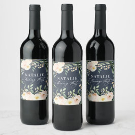 Peach waterverf floral 30th verjaardagsfeest wijn etiket