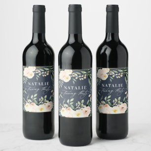 Peach waterverf floral 30th verjaardagsfeest wijn etiket