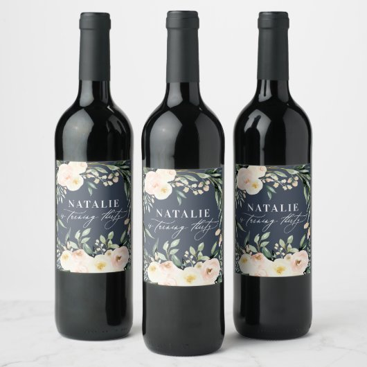 Peach waterverf floral 30th verjaardagsfeest wijn etiket (Flessen)