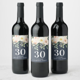 Peach waterverf floral 30th verjaardagsfeest wijn etiket