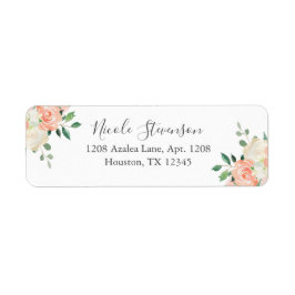 Peach Waterverf Floral Bouquet Etiket