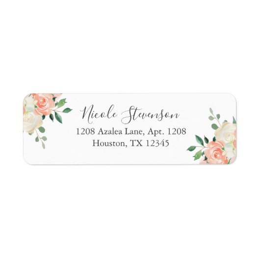 Peach Waterverf Floral Bouquet Etiket (Voorkant)