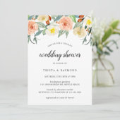 Peach Waterverf Floral Couples Wedding Shower Kaart (Staand voorkant)