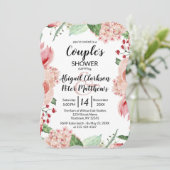 Peach Waterverf Floral Couples Wedding Shower Kaart (Staand voorkant)