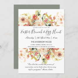 PEACH WATERVERF FLORAL EASTER BRUNCH & EGG HUNT KAART