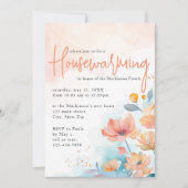 Peach Waterverf Floral Housewarming Party Kaart (Voorkant)