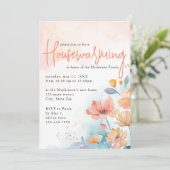 Peach Waterverf Floral Housewarming Party Kaart (Staand voorkant)