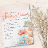 Peach Waterverf Floral Housewarming Party Kaart